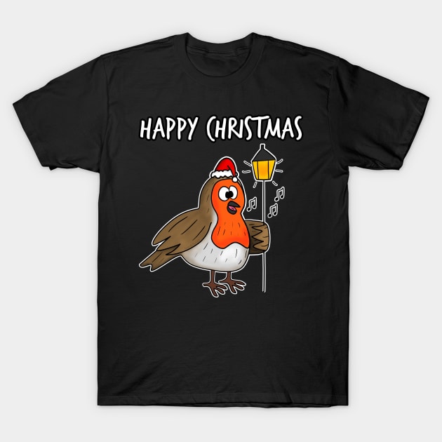 Christmas Robin Carol Singing Funny Bird Wildlife T-Shirt by doodlerob